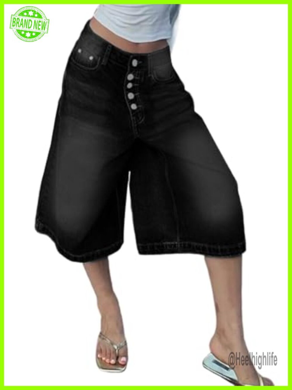 Baggy Wide Leg Cargo Capri Jeans Knee-Length Bermuda Jorts Streetwear